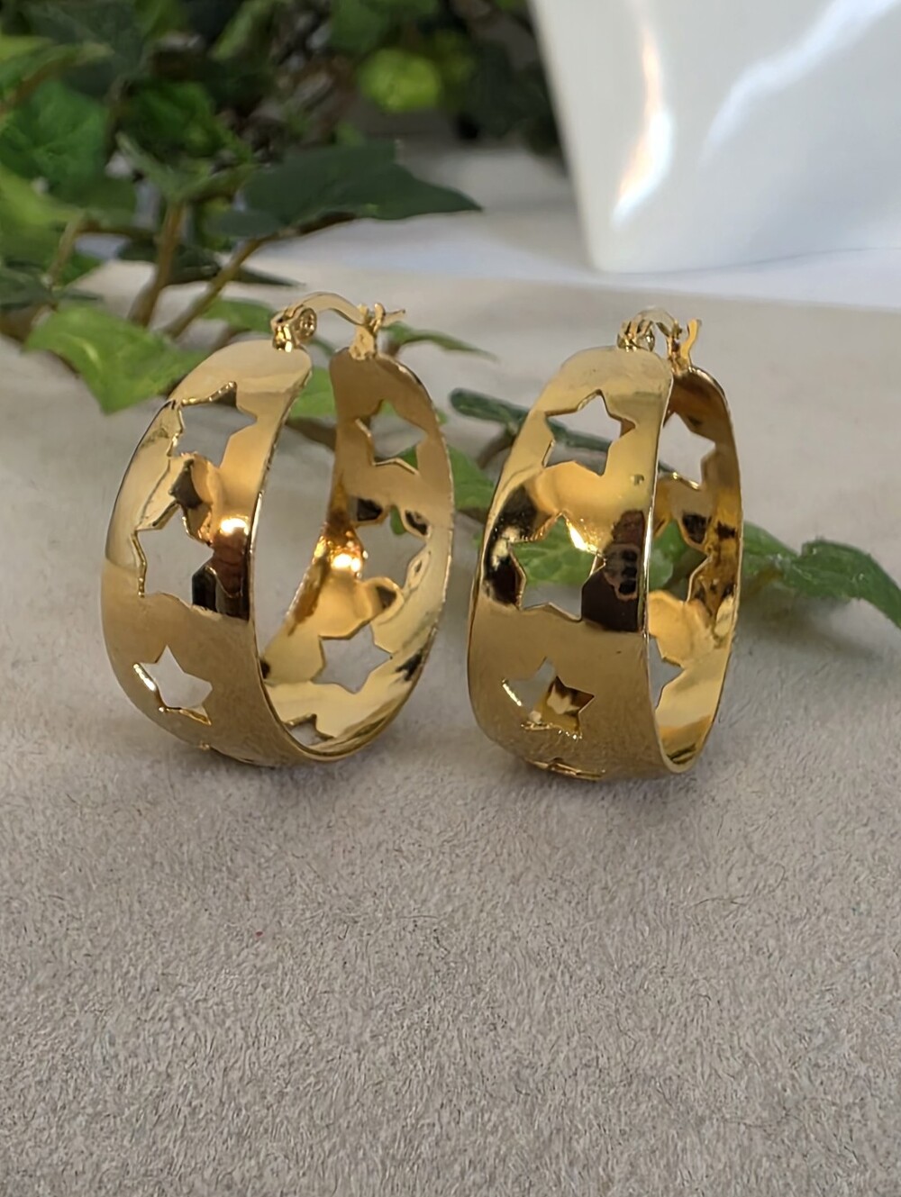 Gold Star Cutout Wide Hoop Earrings Stainless Steel Chunky Huggies